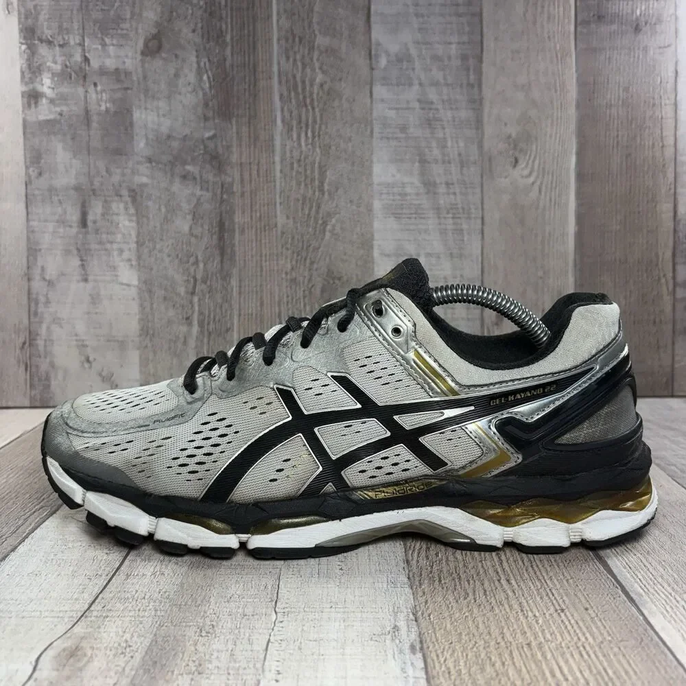 Asics GEL Kayano 22 Men's Size 10 Running Shoes Sneakers Silver Black Gold T547N